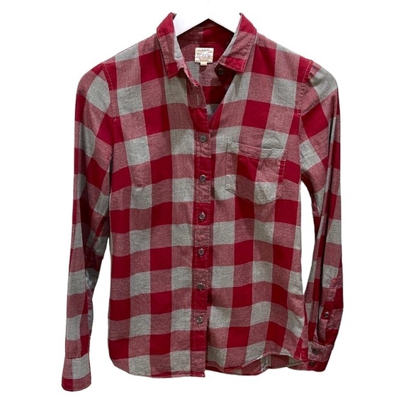 J. Crew Red Grey Plaid Flannel Perfect Shirt SZ XXS - Picture 1 of 4